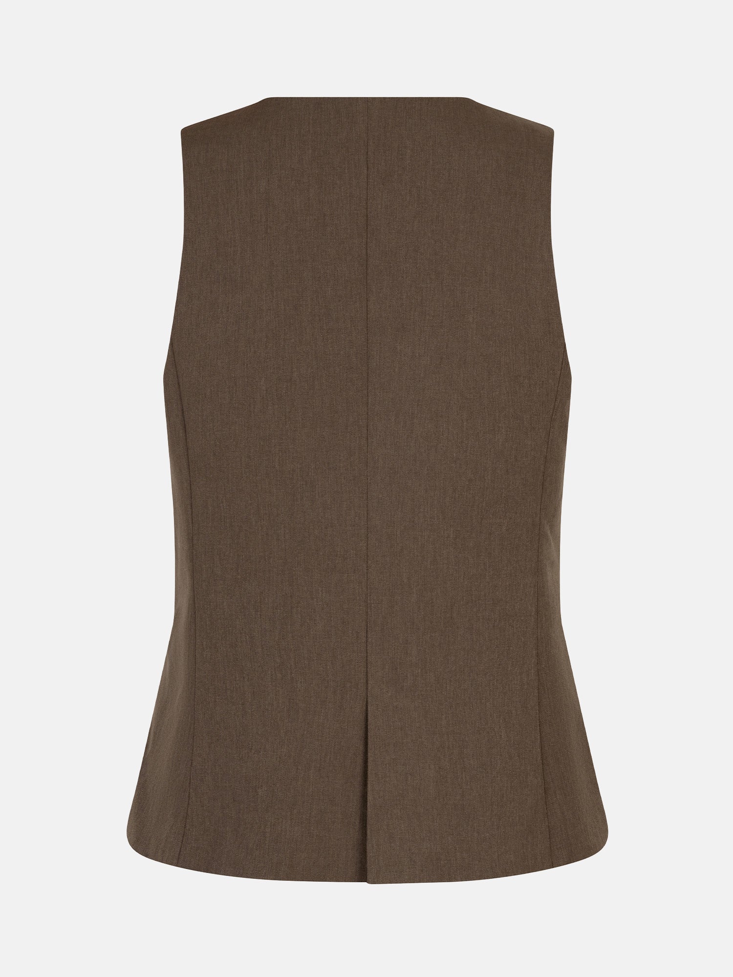 productfoto van de achterkant van het mellie gilet van ydence in de kleur mud.