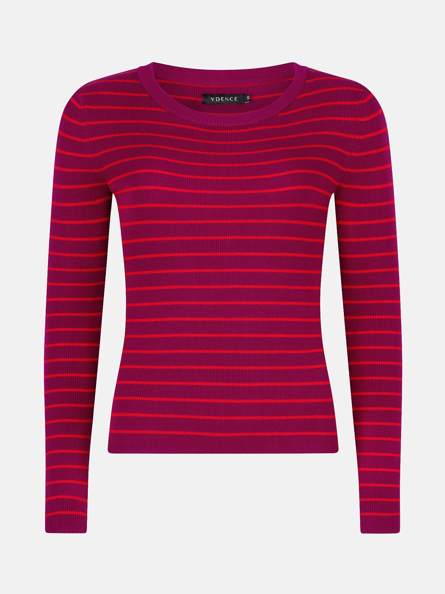 productfoto van de devina knitted top van ydence, fuchsia en rood gestreept.