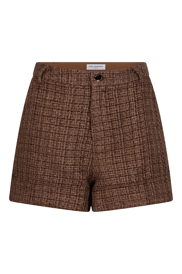 Productfoto van de aziza short in tweed met glitter.