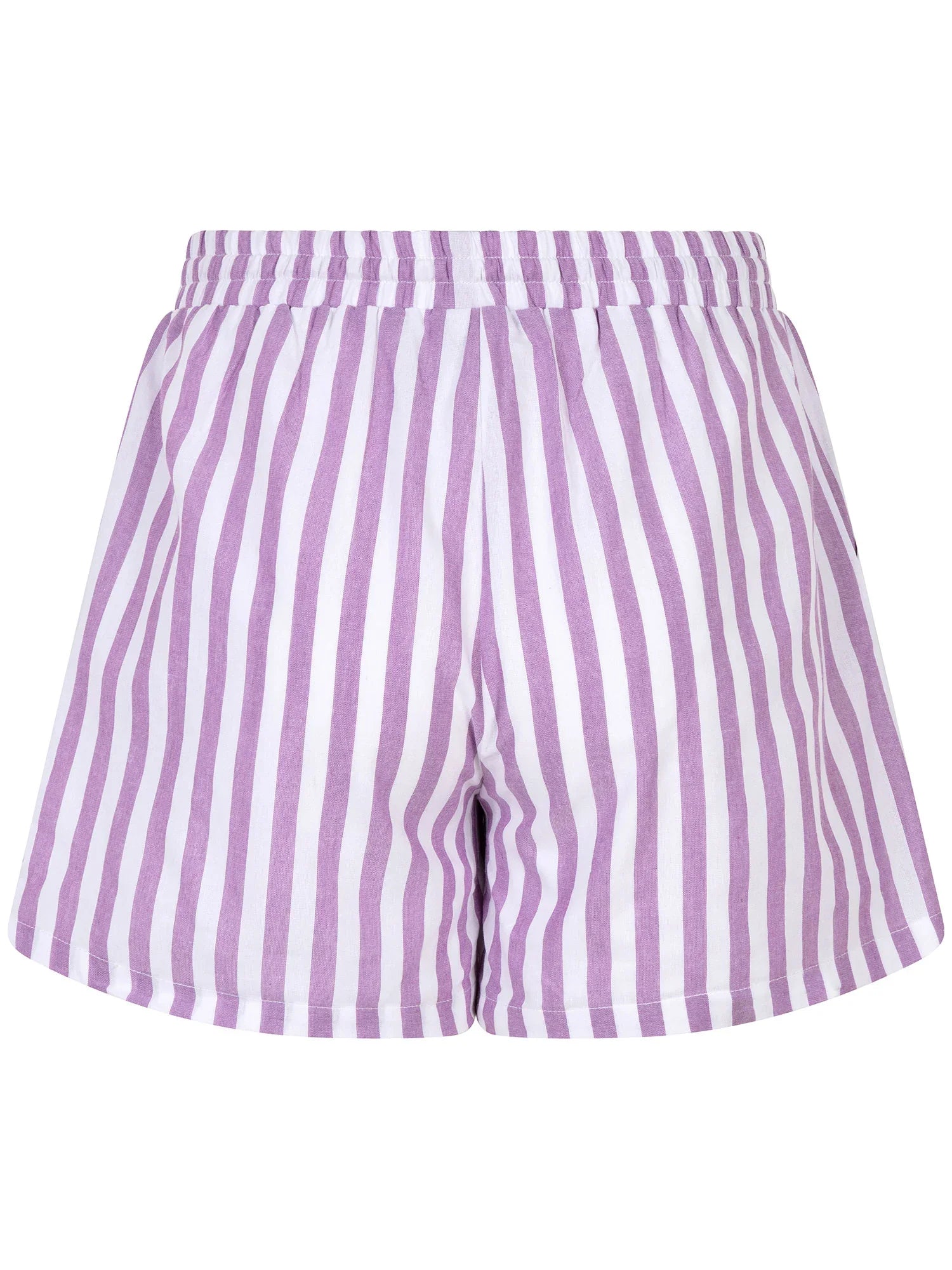 Achteraanzicht van de Ydence Mima short met elastische tailleband in paars-witte strepen.