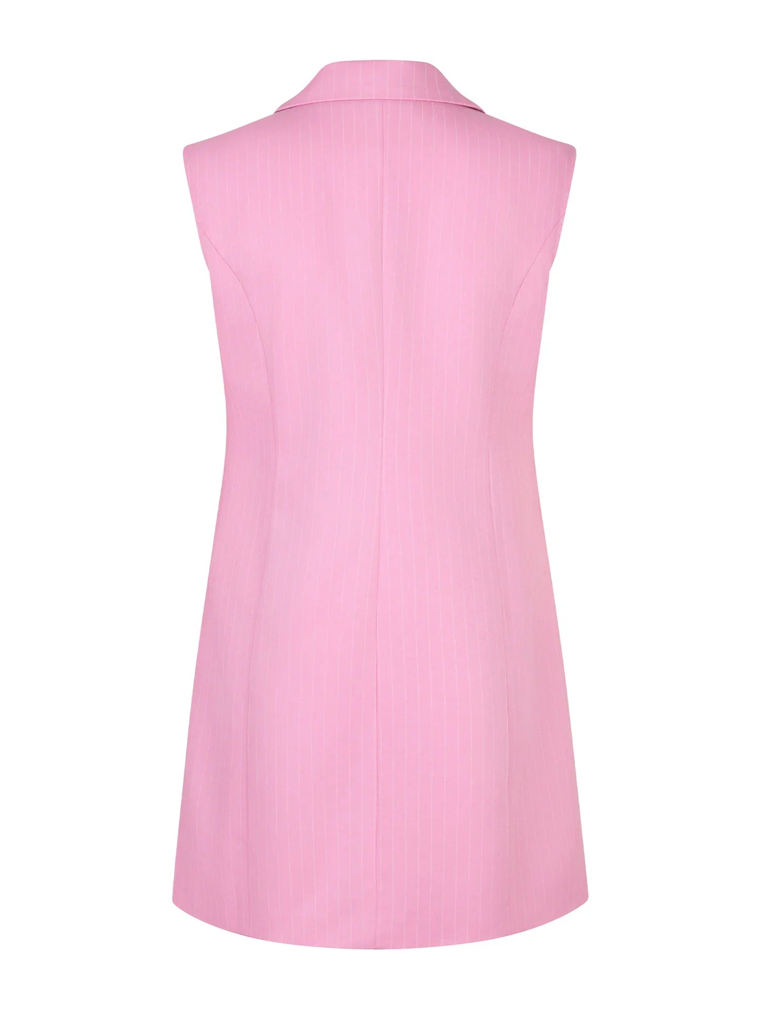 Achteraanzicht van roze mouwloze blazerdress van Ydence – elegant en minimalistisch design met verticale naden.