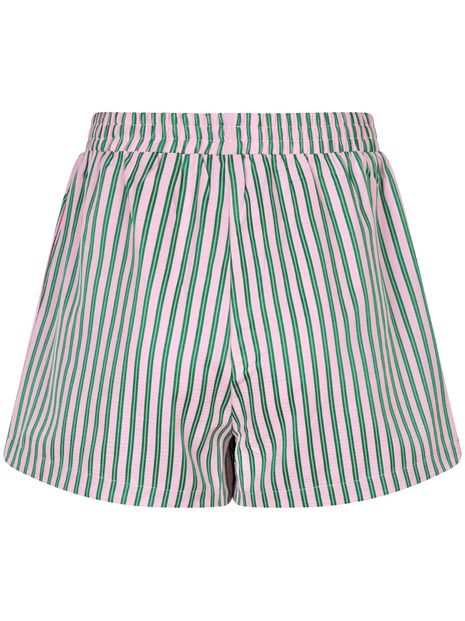 Achteraanzicht van de gestreepte Belle short van Ydence – elastische band en luchtige pasvorm voor zomers comfort.