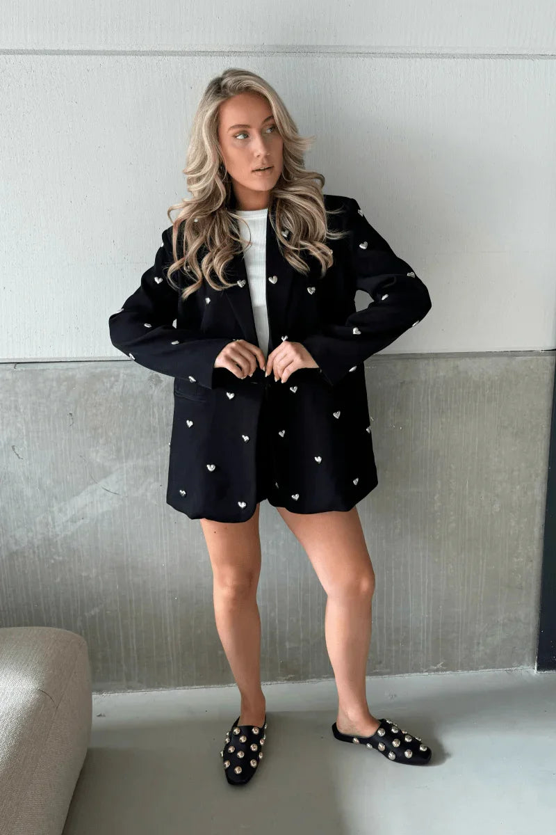 Ambika LouLou Zwarte Blazer met Hartjes – Blazers van Ambika, kleur L, maat | JoAnnco