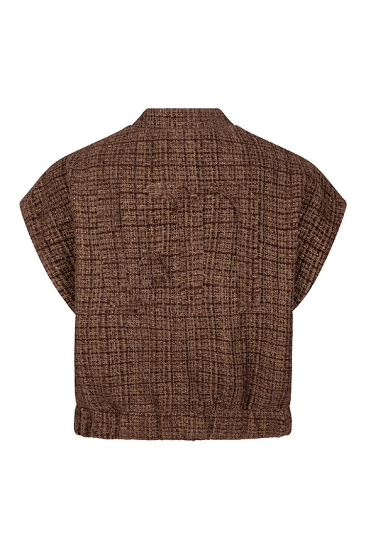 achteraanzicht van bruin tweed gilet van Lofty Manner