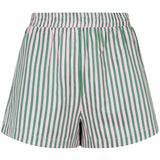 Ydence Belle short met verticale roze en groene strepen en elastische taille – zomerse A-lijn pasvorm.