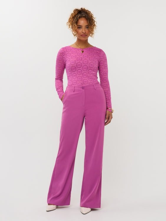Ydence Solange pants in Levendig fuchsia/magenta, lange mouwen top en pantalon met hoge taille