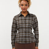Blouse in bruinblauwe ruit | Ydence Tamila | Jo&Co Club