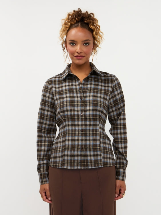 Blouse in bruinblauwe ruit | Ydence Tamila | Jo&Co Club