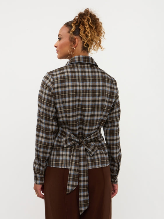 Blouse in bruinblauwe ruit | Ydence Tamila | Jo&Co Club