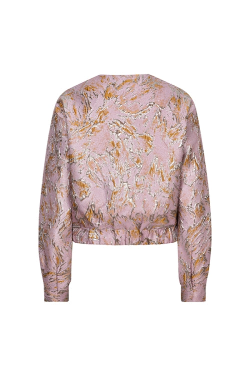 Achterkant roze jacquard bomberjack Jules – elastische zoom en lange mouwen | Jo&Co Club