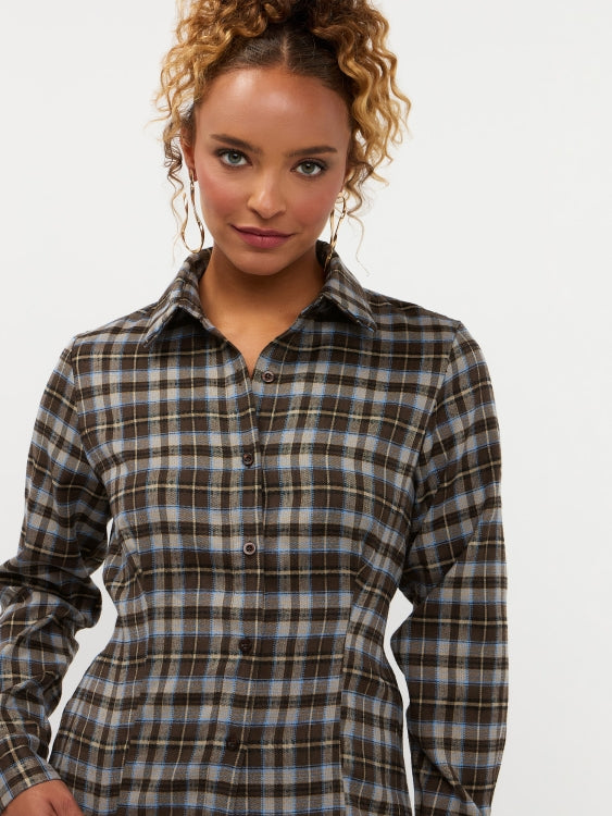 Blouse in bruinblauwe ruit | Ydence Tamila | Jo&Co Club