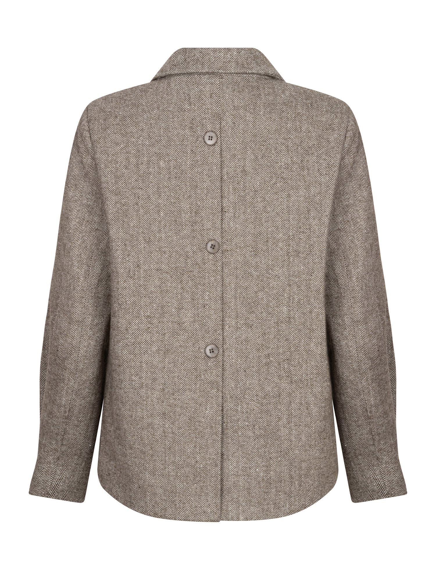Achterkant van een blazer in bruin, vrijstaand gefotografeerd op een witte achtergrond | Ydence Prim | Jo&Co Club