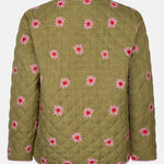 Productfoto van de achterkant van het robylin jacket van ydence in een groene kleur met rode en roze hartjes.