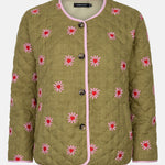 Productfoto van het robylin jacket van ydence in een groene kleur met rode en roze hartjes.