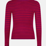 Productfoto van de achterkant van de knitted devina top van ydence, fuchsia en rood gestreept.