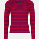 productfoto van de devina knitted top van ydence, fuchsia en rood gestreept.