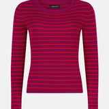 productfoto van de devina knitted top van ydence, fuchsia en rood gestreept.