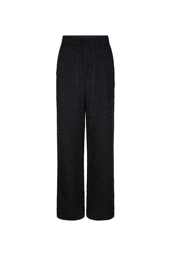 productfoto van de dora pants van lofty manner in zwart met glitters.