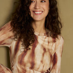 Bruine tie-dye maxi-jurk met V-hals