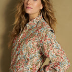 Bloemenjacquard jas met afgezette schouderlijn, zijaanzicht