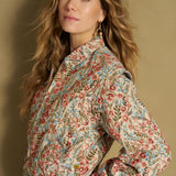 Bloemenjacquard jas met afgezette schouderlijn, zijaanzicht