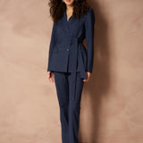 Blazers Ilana - Pinstripe Tailored donkerblauw – double-breasted met ceintuur | Jo&Co Club