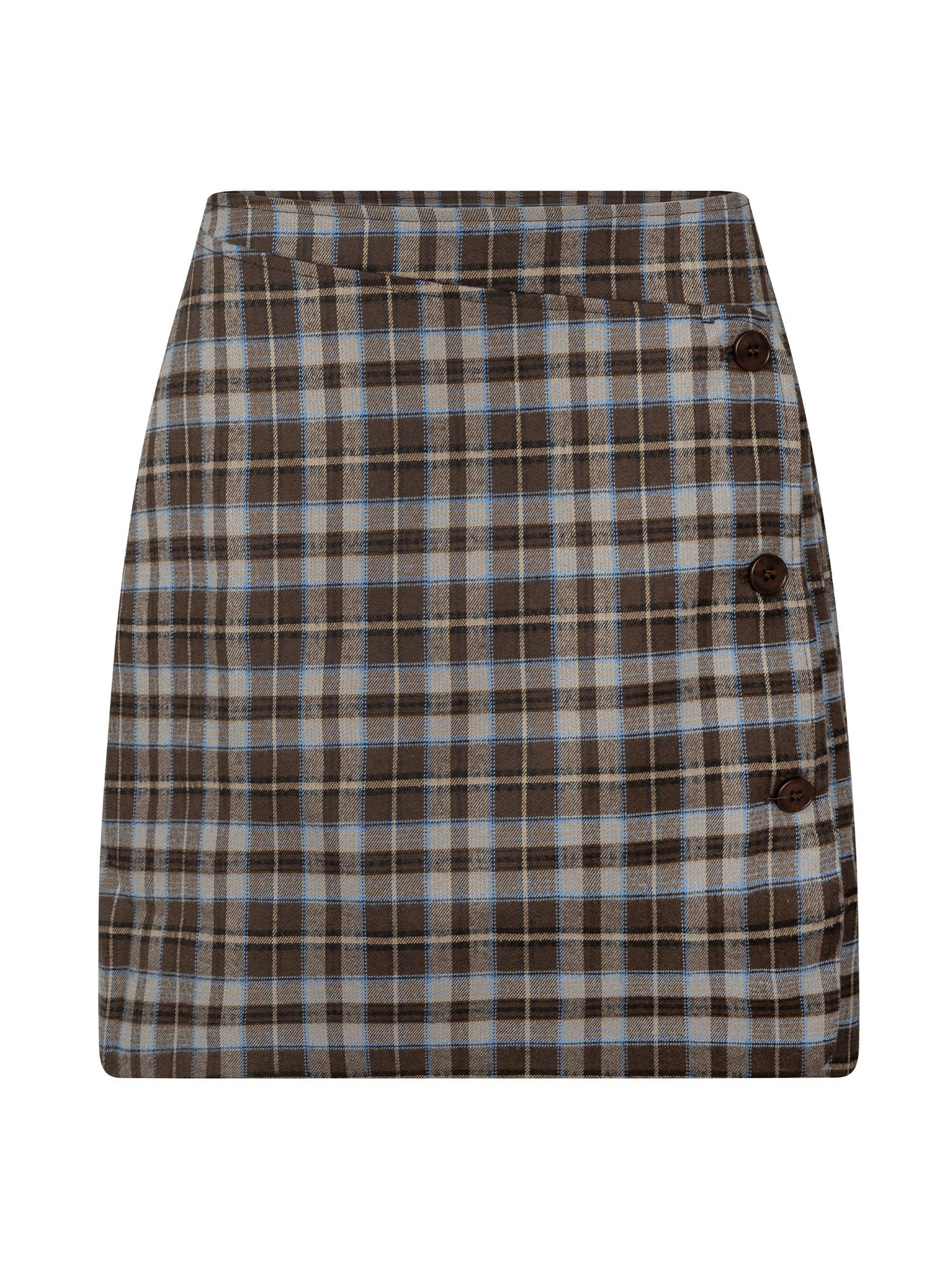 Vrijstaande productfoto van een rok in bruin-blauwe ruit op een witte achtergrond | Ydence Jessica | Jo&Co Club