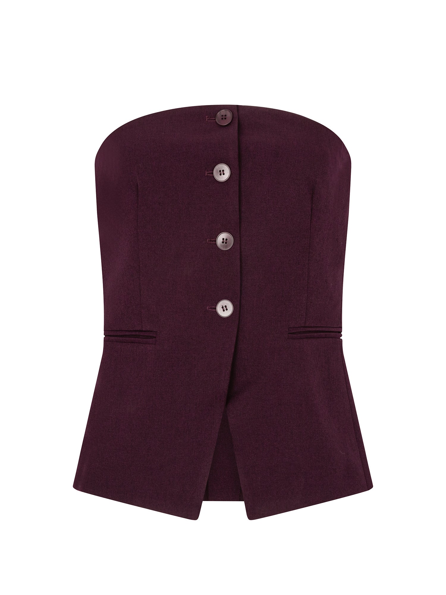 Vrijstaande productfoto van een top in aubergine op een witte achtergrond | Ydence Asher | Jo&Co Club