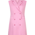 Roze mouwloze blazerdress van Ydence met double-breasted knopen en reverskraag – stijlvolle zomerjurk in pastelroze.