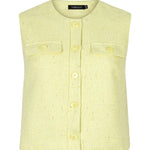 Botergeel mouwloos Amanda gilet van Ydence met knoopsluiting en borstzakken, vrouwelijke en elegante zomerlook.