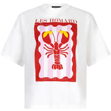 Wit T-shirt van Ydence met kleurrijke kreeftprint en ‘Les Homard’ tekst op de borst.