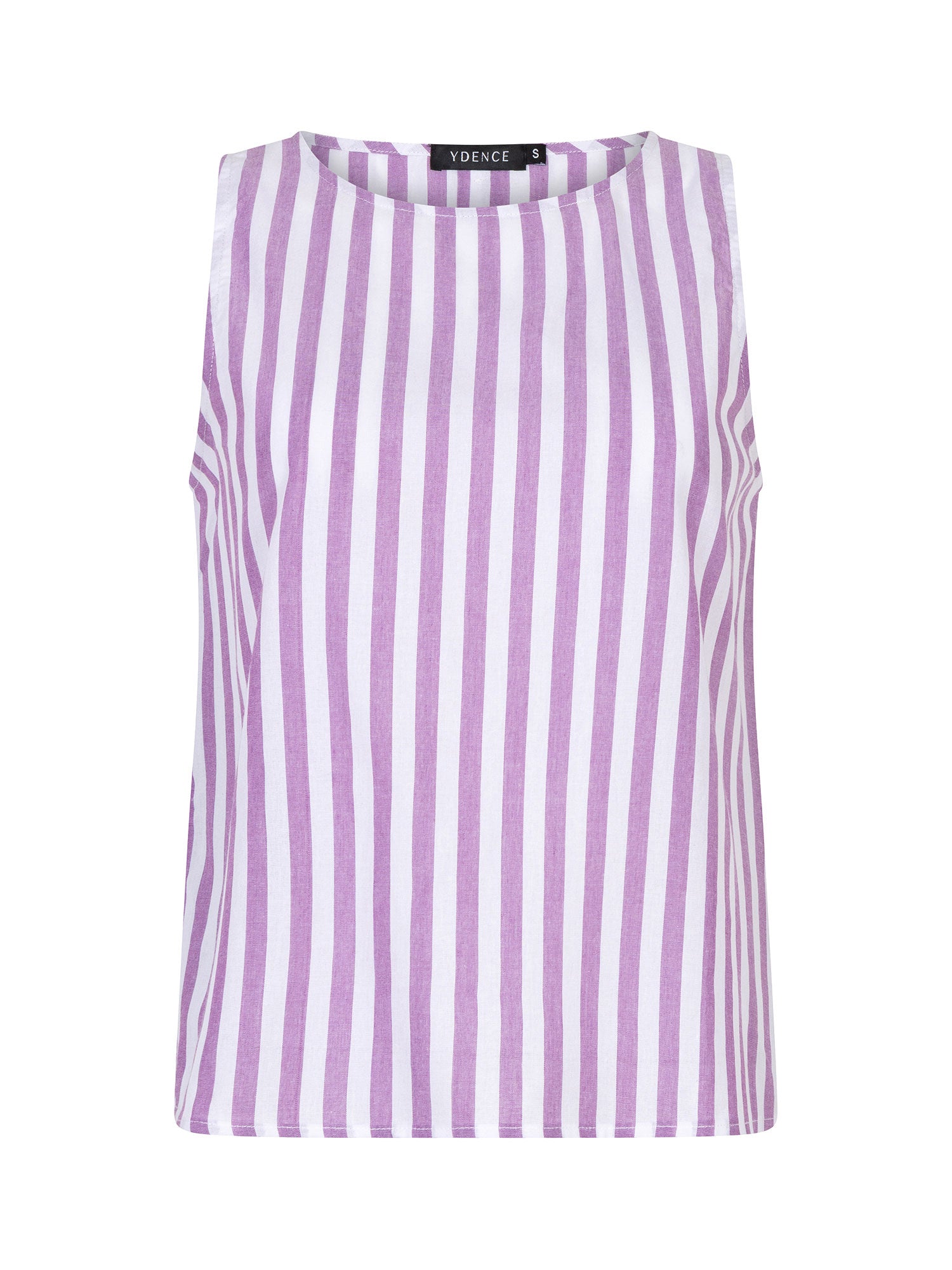 Voorzijde Ydence Arlette top in lila-witte streep.
