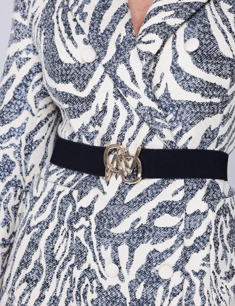 Accentil Bar belt in donkerblauw met gouden detail.