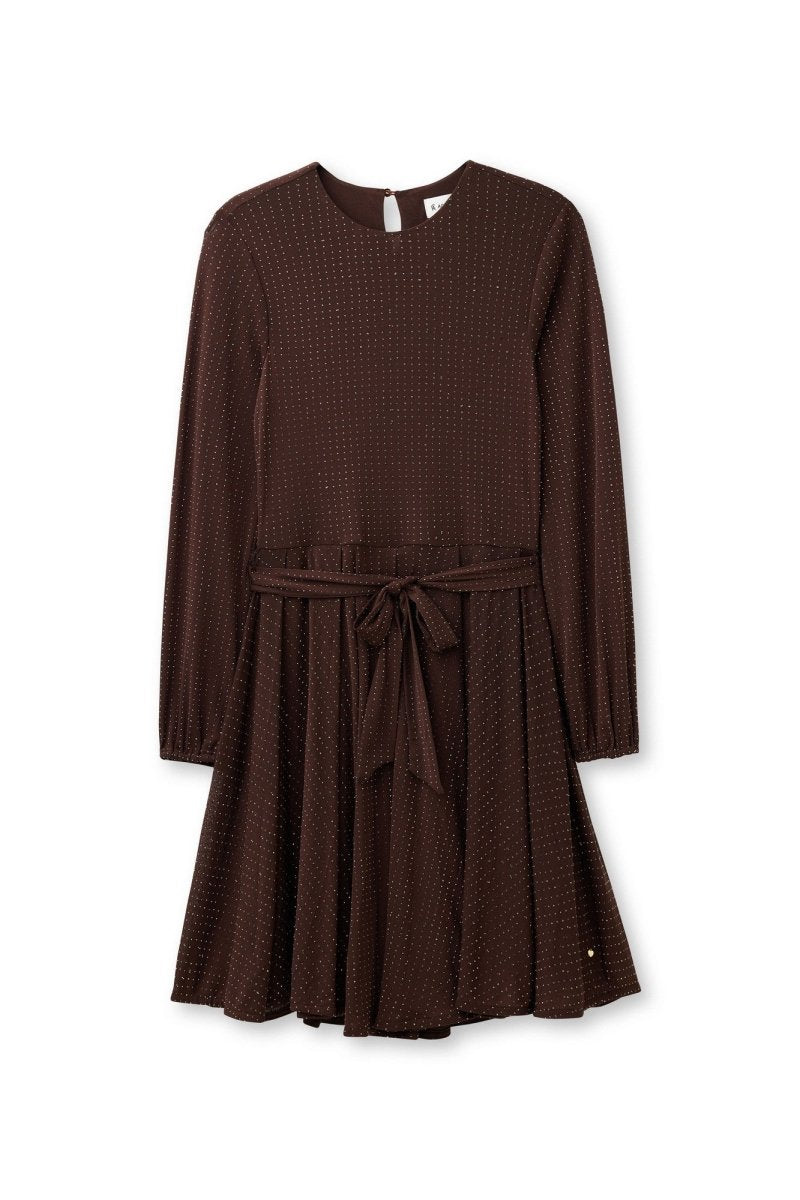 Productfoto glitter jurk Accentil Eleni in dark roast | Jo&Co Club
