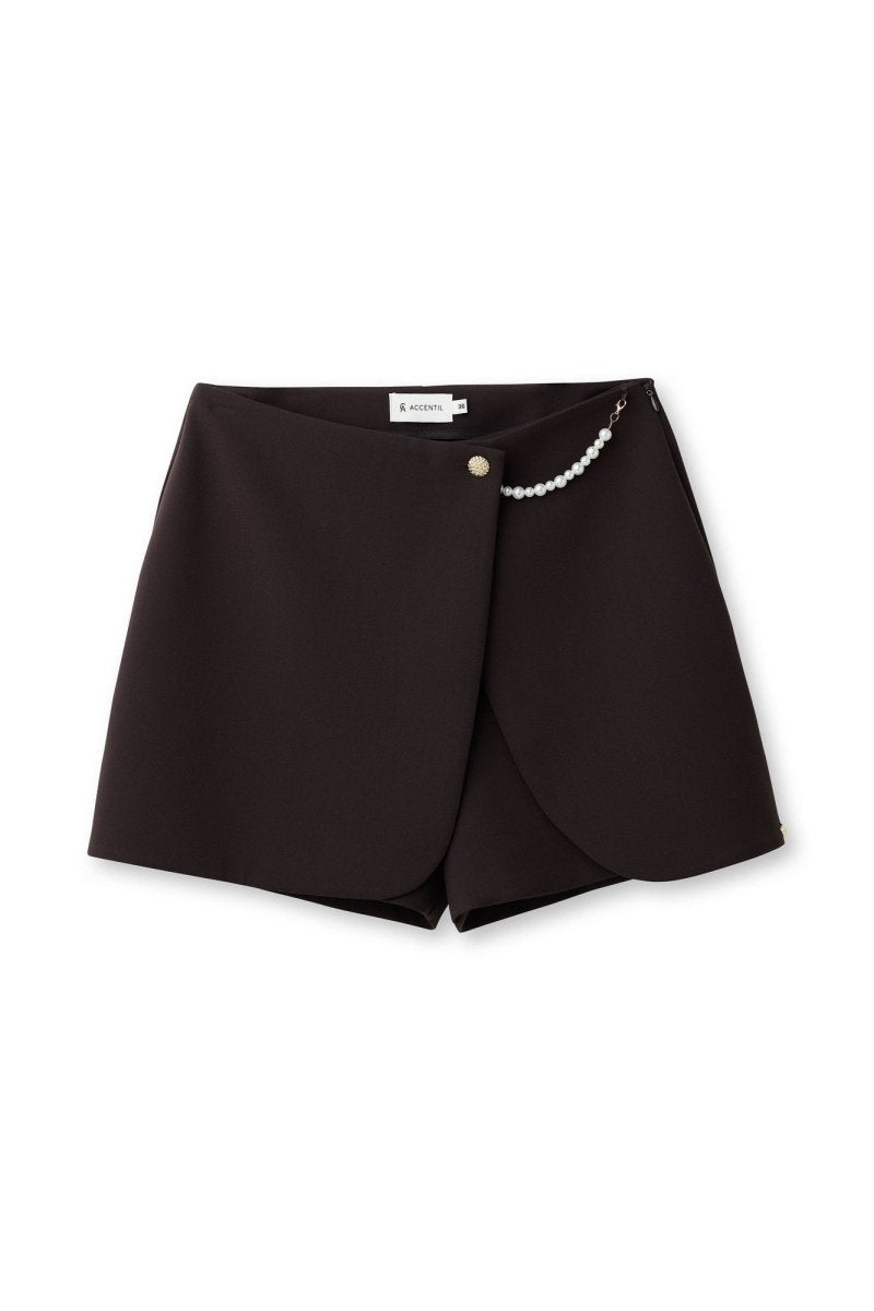 Productfoto skort met parelketting Accentil Elyse in dark roast | Jo&Co Club