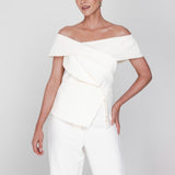 Accentil Tessa top | Off-white in Gebroken wit, twee-delige outfit: een top en een pantalon met getailleerd
