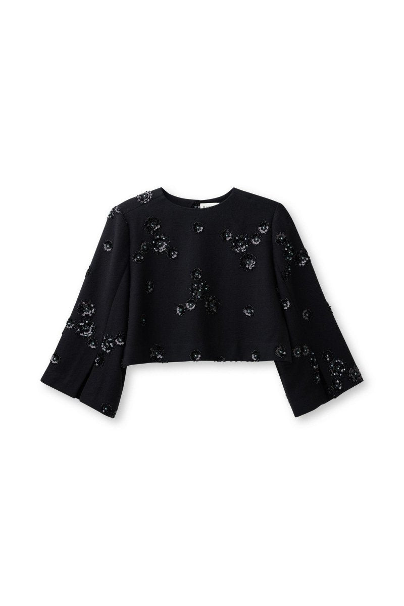 Productfoto top met bloemen Accentil Teya in black bean | Jo&Co Club