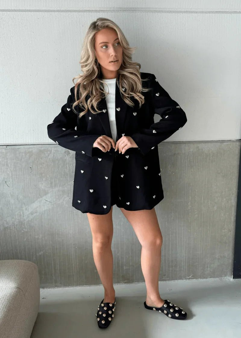 Ambika LouLou Zwarte Blazer met Hartjes – Blazers van Ambika, kleur L, maat | JoAnnco