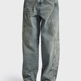 Vooraanzicht van een lichtblauwe barrel jeans met mid rise taille | Jo&Co Club