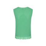 De foto toont de achterkant van een mouwloze, gebreide top tegen een effen zwarte | Fluresk knitting top | Jo&Co Club