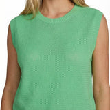 Top knitting top Vivid Green – mouwloze gebreide top met ronde hals en franjes | Jo&Co Club