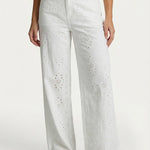 Broek [Naam] wit – Witte broek met wijde pijpen en all-over broderie anglaise | Jo&Co Club