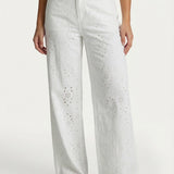 Broek [Naam] wit – Witte broek met wijde pijpen en all-over broderie anglaise | Jo&Co Club