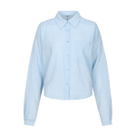 Lichtblauwe katoenen blouse met fijne ruit, productfoto | Fluresk Benja blouse | Jo&Co Club
