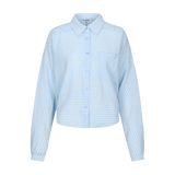 Lichtblauwe katoenen blouse met fijne ruit, productfoto | Fluresk Benja blouse | Jo&Co Club