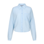 Lichtblauwe katoenen blouse met fijne ruit, productfoto | Fluresk Benja blouse | Jo&Co Club