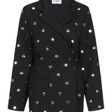 Blazer met studs Fluresk Dane in zwart – oversized met overslag en zilveren studs, voorkant | Jo&Co Club