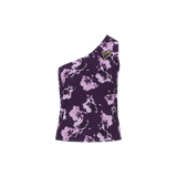 Top top Royal Plum - Paarse one-shoulder top met bloemenprint en hart detail | Jo&Co Club