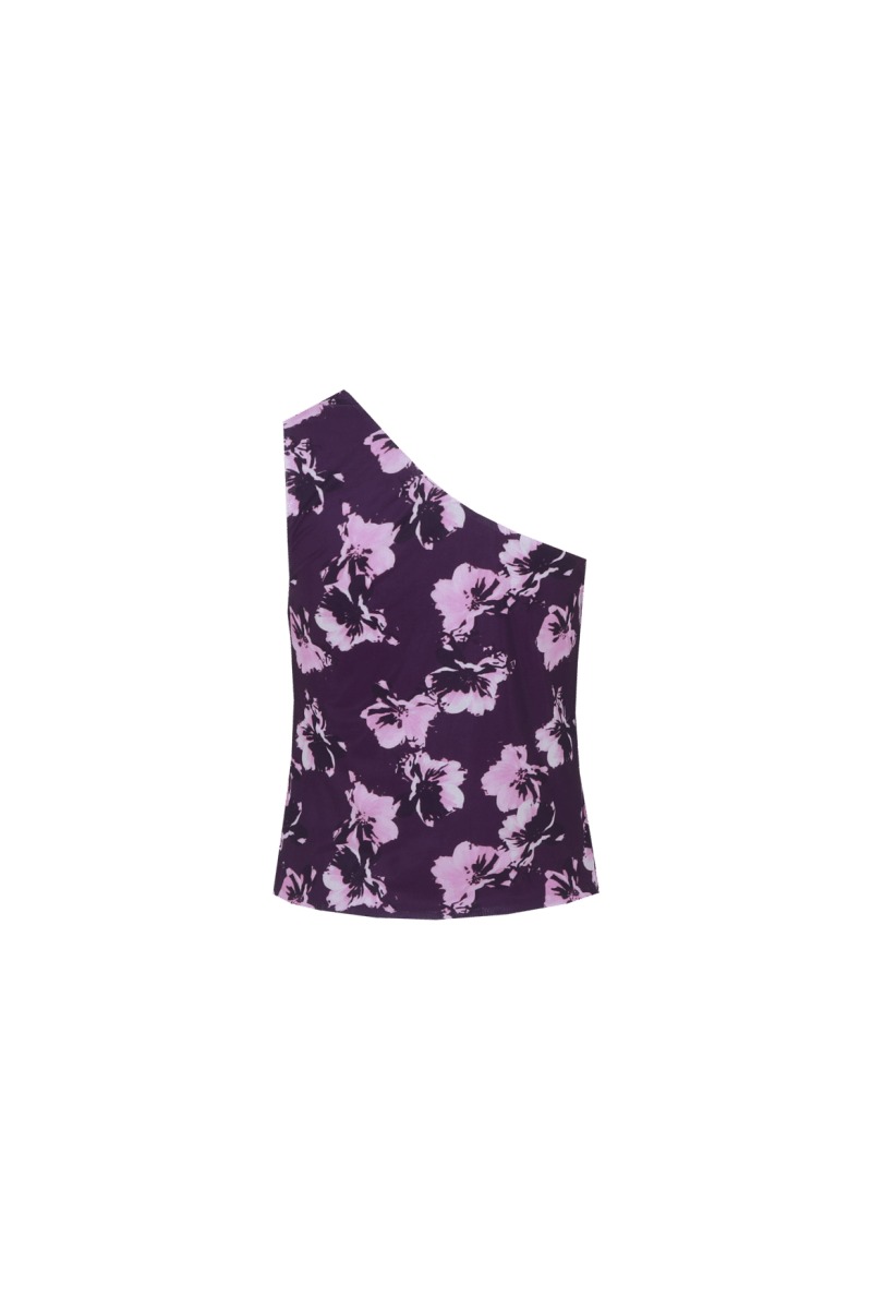 Top Fluresk Royal Plum – Asymmetrische top met bloemenprint | Jo&Co Club