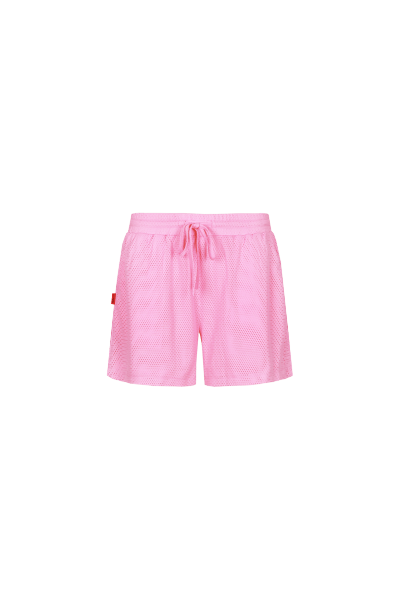 Fluresk shorts Blush Rose – felroze mesh sportshort met trekkoord | Jo&Co Club